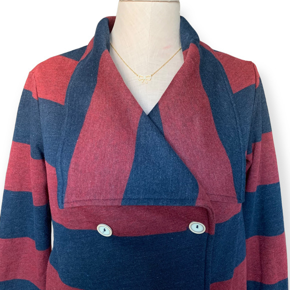 SPLENDID Double Breasted Jacket Coat Wide Notch Lightweight Striped Red Blue S - Picture 2 of 10